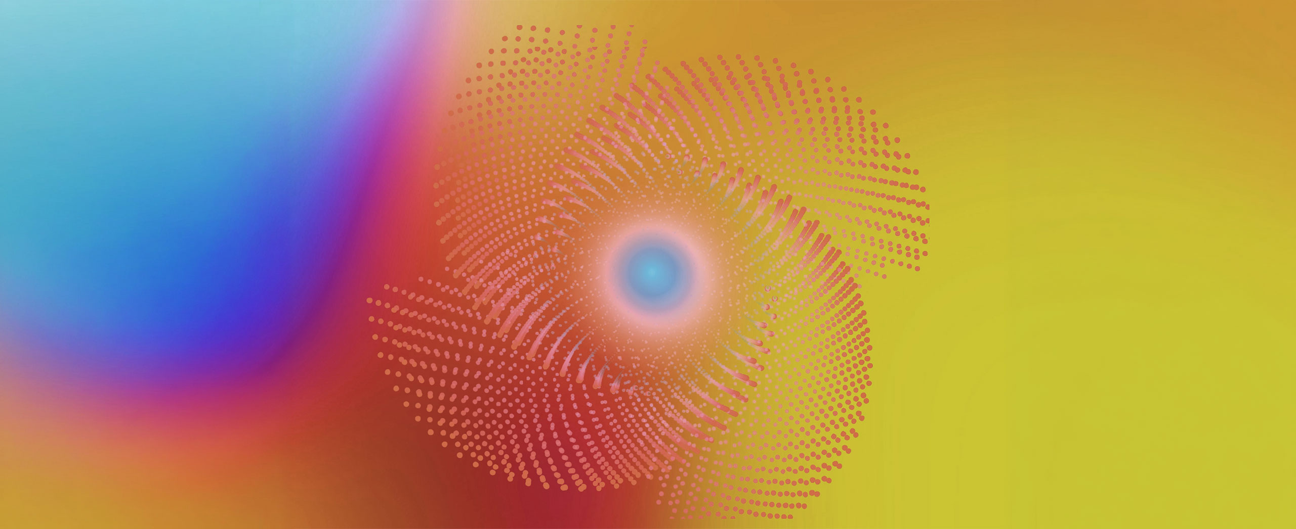 A swirl of different colours moving around a circle in the centre.