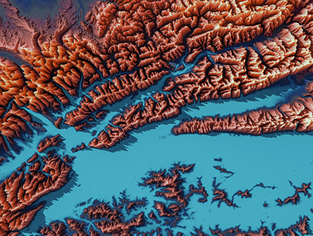 Topographical map of Kingcome Inlet, BC, Canada