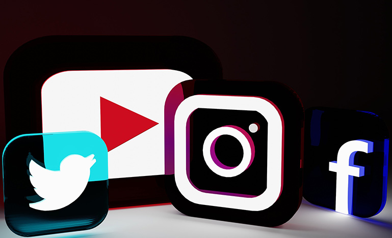 Glowing social media logos 