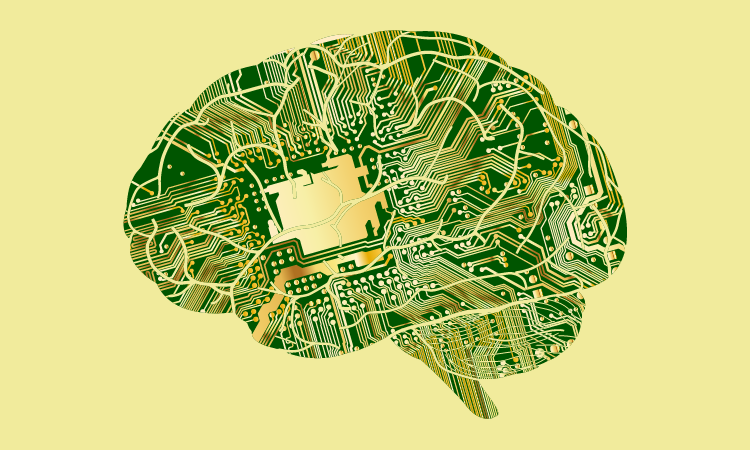 Artistic rendering of a microchip shaped as a human brain