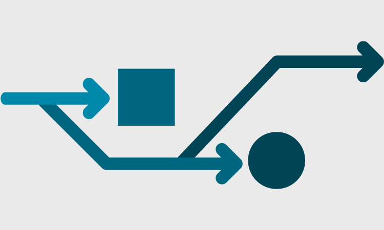 A blue square and circle with connected arrows pointing at them