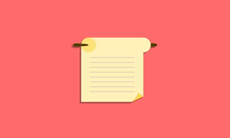 Artistic rendering of off-white document scroll on pink background