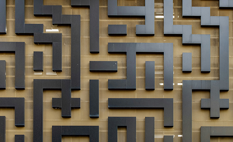 A maze made of blocks on a table top.