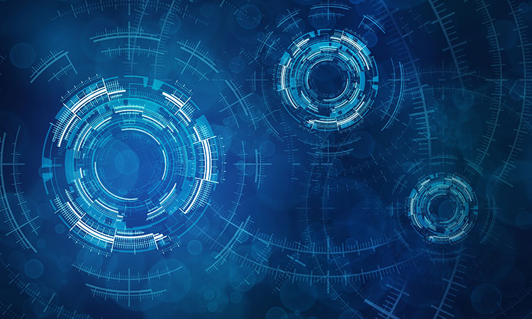 Blue circular rulers on a blue background