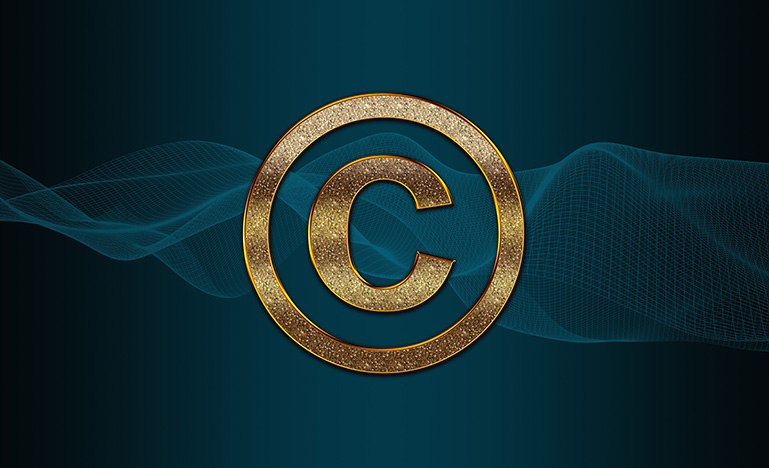 Gold copyright symbol on blue background