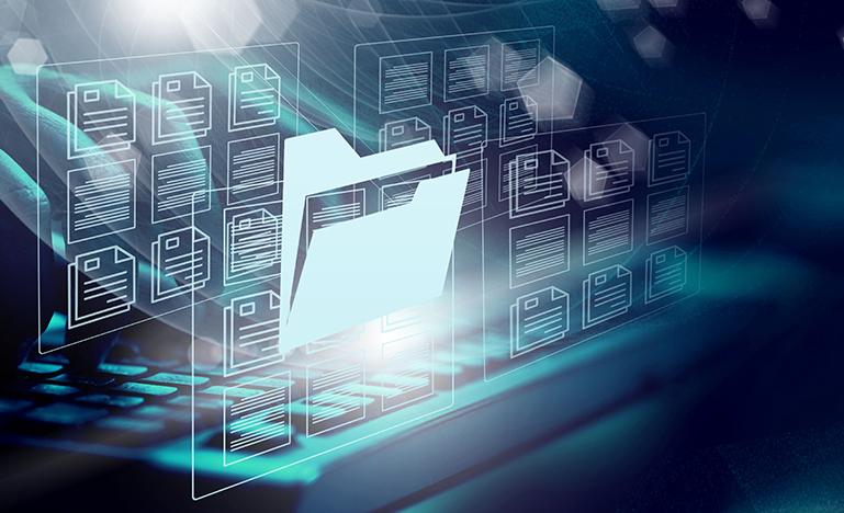 A digital illustration of a set of electronic documents and files.