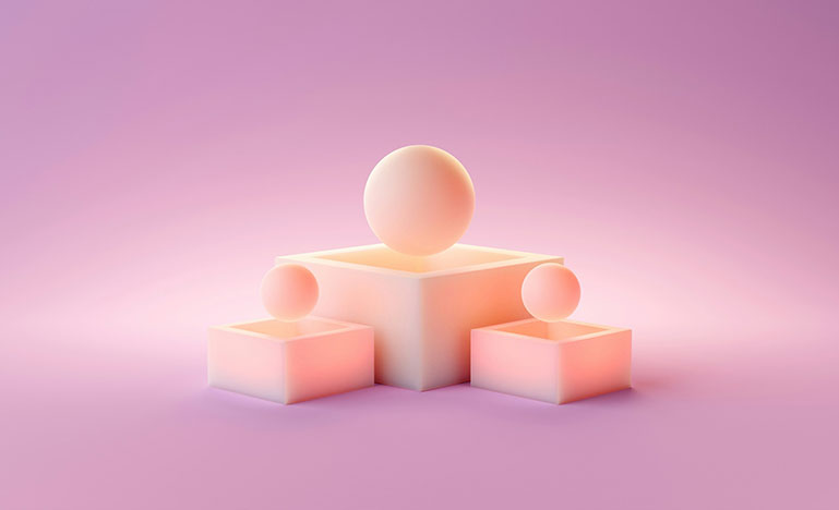A set of three Olympic style podiums with spheres floating over each one. 