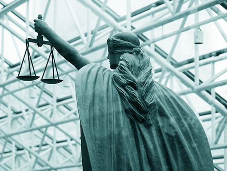 The goddess Themis holding the scales of justice at the Vancouver Law Courts.