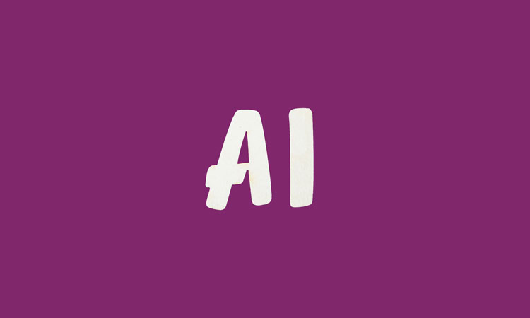 "AI" printed in white text on a purple background