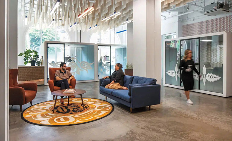 People sitting in the lobby at an Indigenous Justice Centre