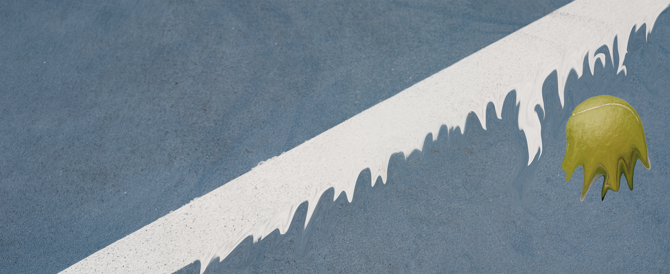 An abstract illustration of a tennis ball on a court.