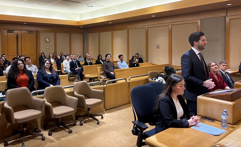 Students making submissions at the Kamloops Law Courts during the 2nd Annual Mock Bail Hearing Competition on February 3rd, 2025