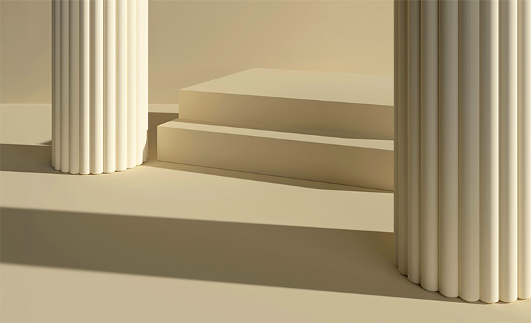 Two large pillars with a podium between them.